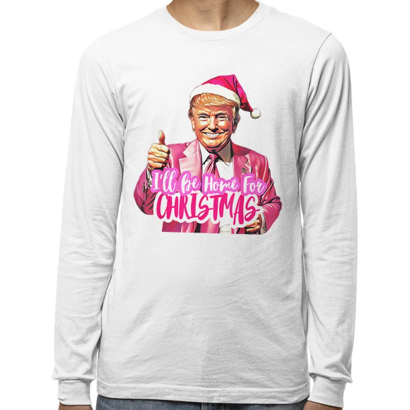 Men's and Women's Sports and Leisure New Fashionable Pink Fun Trump Christmas Long Sleeve Gift White Pullover