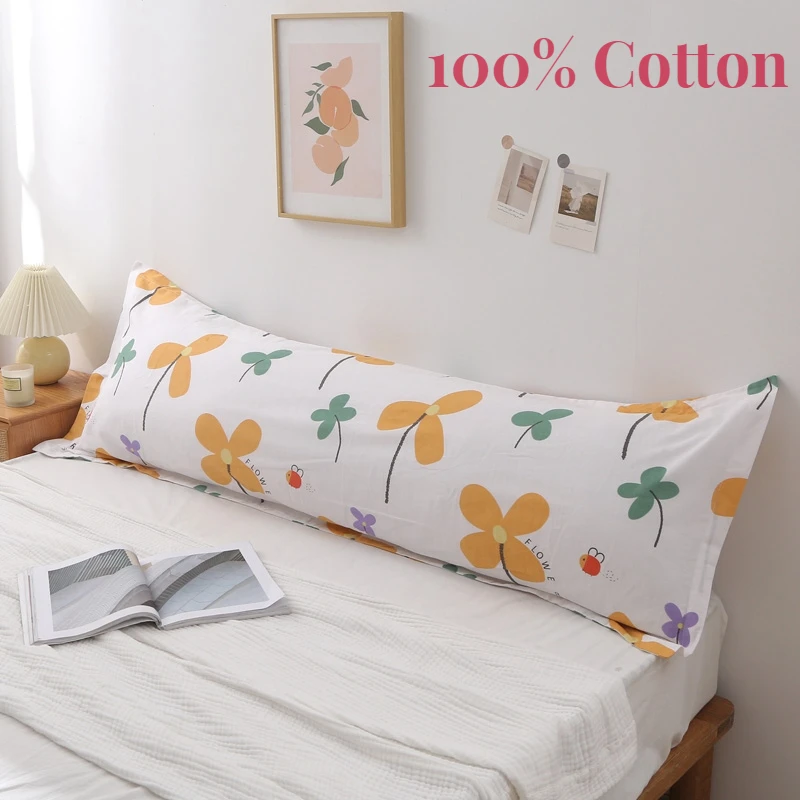 100% Cotton Couples Floral Lovely Long Pillowcase 1.2/1.5/1.8 Meters Twin Bedding Pillows Case Cotton Plaids Bedding Pillows