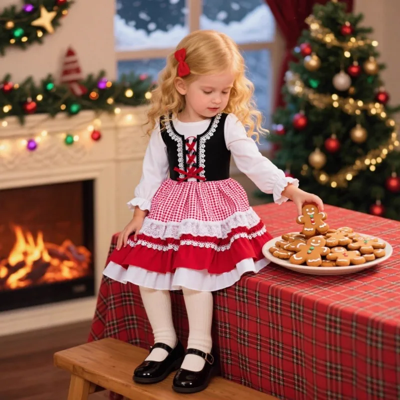 

2025 европейские и американские вечерние платья для девочек, платья принцессы, рождественские платья, вечерние платья, детская официальная одежда