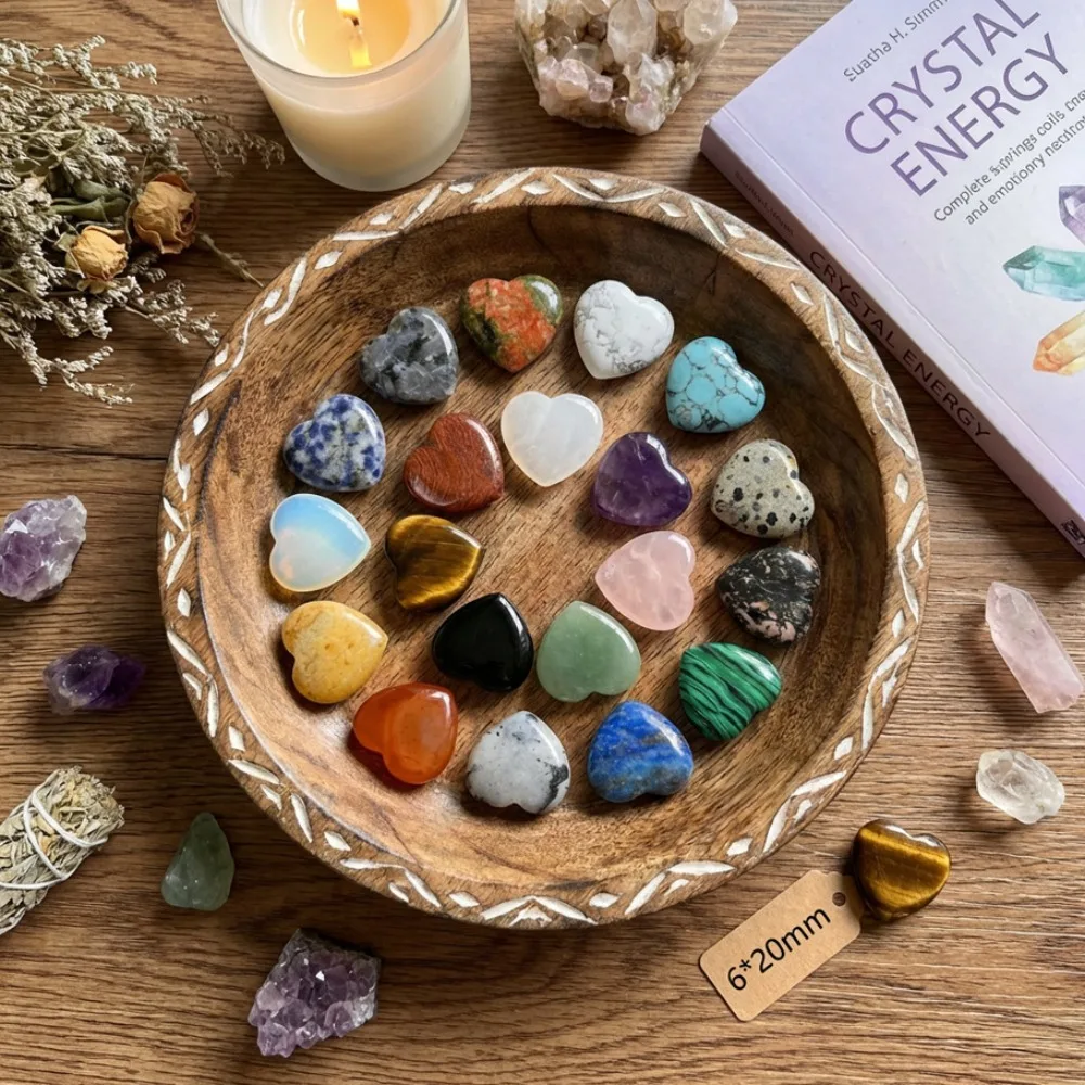 

Cute Heart Shaped Healing Crystal Cabochons, Mixed Natural Stone Charms, Reiki Jewelry Gift for Her