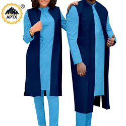 African Couples Clothes Bazin Riche Women Outfits 3 Pieces Sets Match Men Jacquard Shirt and Pants and Vest Jackets Sets Y22C029