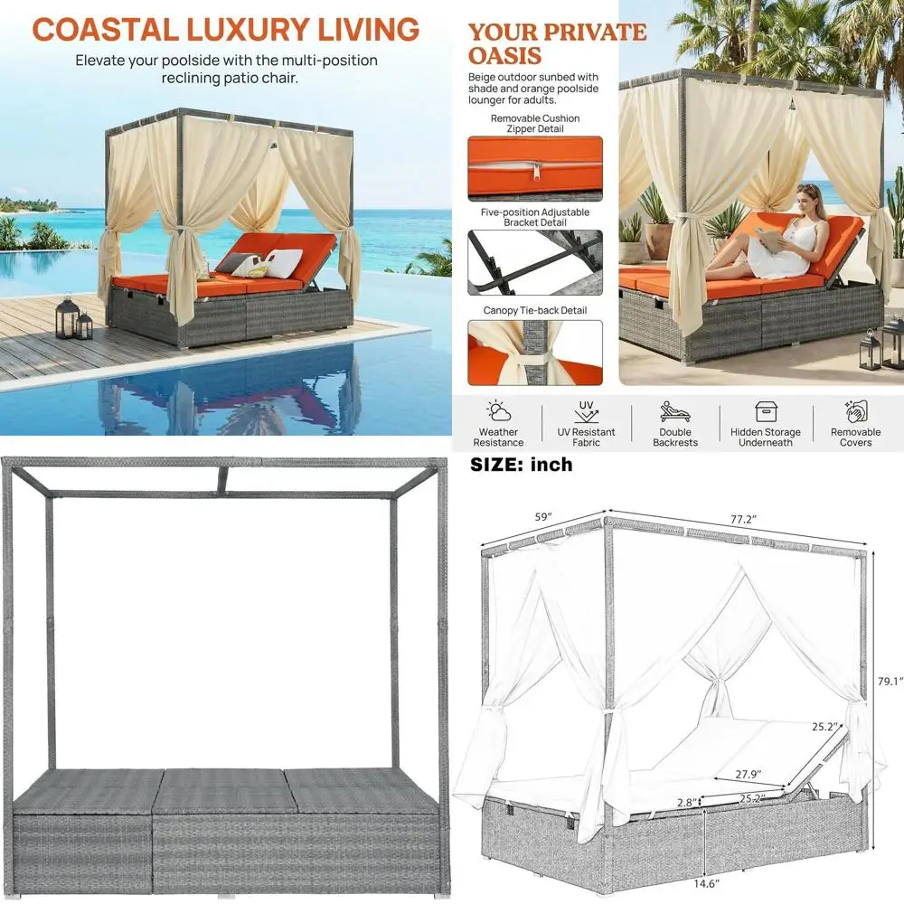

Adjustable Outdoor Sun Lounger with ,Multi-Position Recline Patio Chair with Removable Cushion,Weather-Resistant Rattan Chaise L