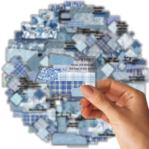40 stuks blauwe raster stoffen stickers voor scrapbooking, kindercadeauzakjes afdichtingslabels, briefpapierstickers, handgemaakte knutselbenodigdheden