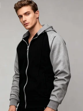 Men's Zip-Up Color Block Hoodie Casual Stylish Durable Fall/Winter Top with Raglan Sleeves Hoodies Sweatshirt for Male image 6