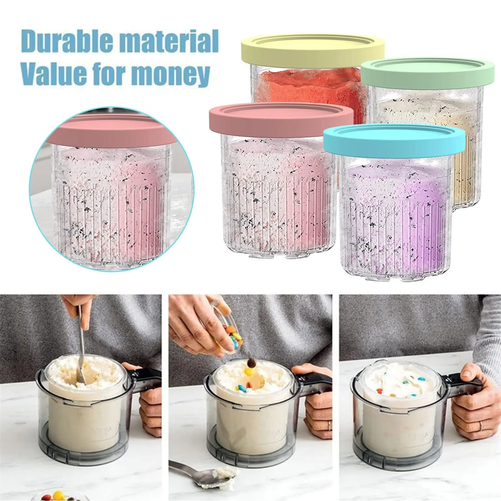 24oz Ice Cream Container with Lid Leakproof Ice Cream Maker Freezer Pints for Ninja NC501 NC500 Series