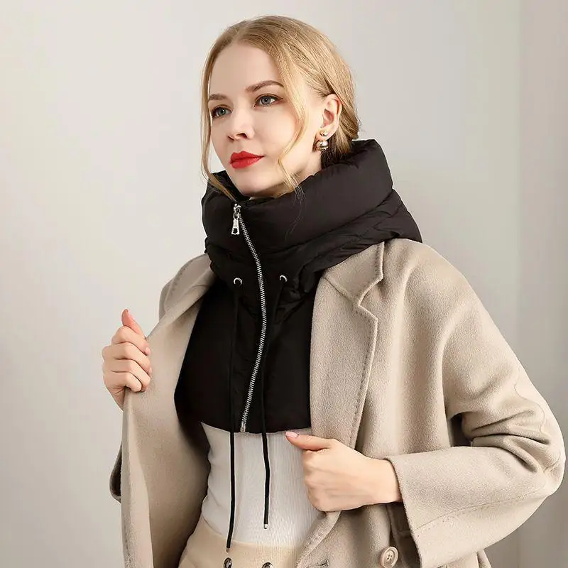 Ultralight Down Hooded Hats Drawstring Removable Neck Cover Scarf Hat Zippper Coat Short Tank Top Women's