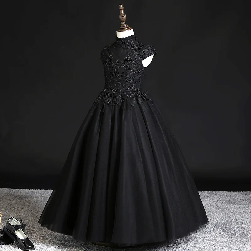 Children's party Dress Sequin Kids Dresses Girl Baby Lace black Flower Girl Halloween Ball Gown Little Girl Princess long Dress