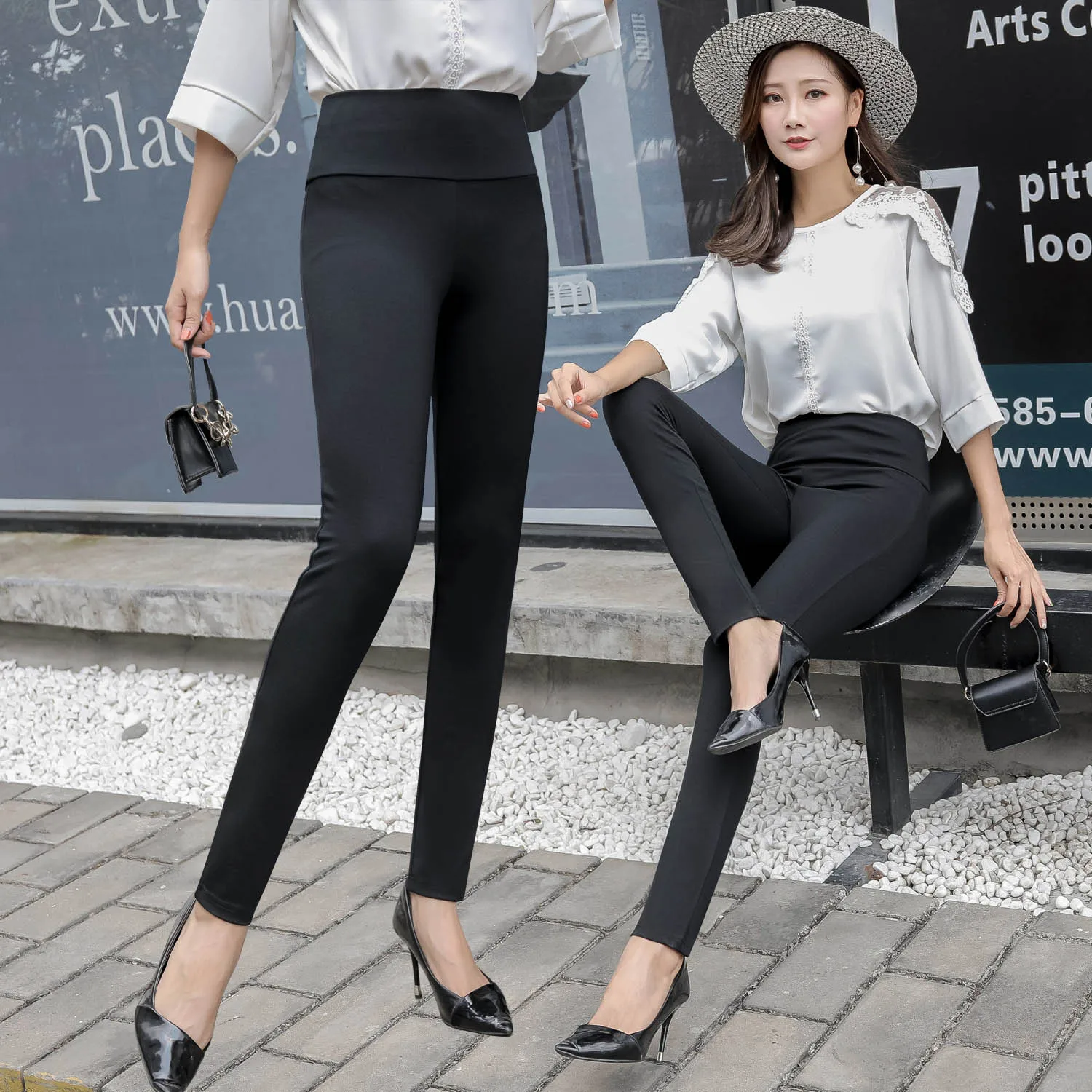 

Black New Elastic Leggings for Women, High-Waisted Korean Style, Plus Size, Narrow Leg, Tight-Fitting Pants, Women's Long Pants