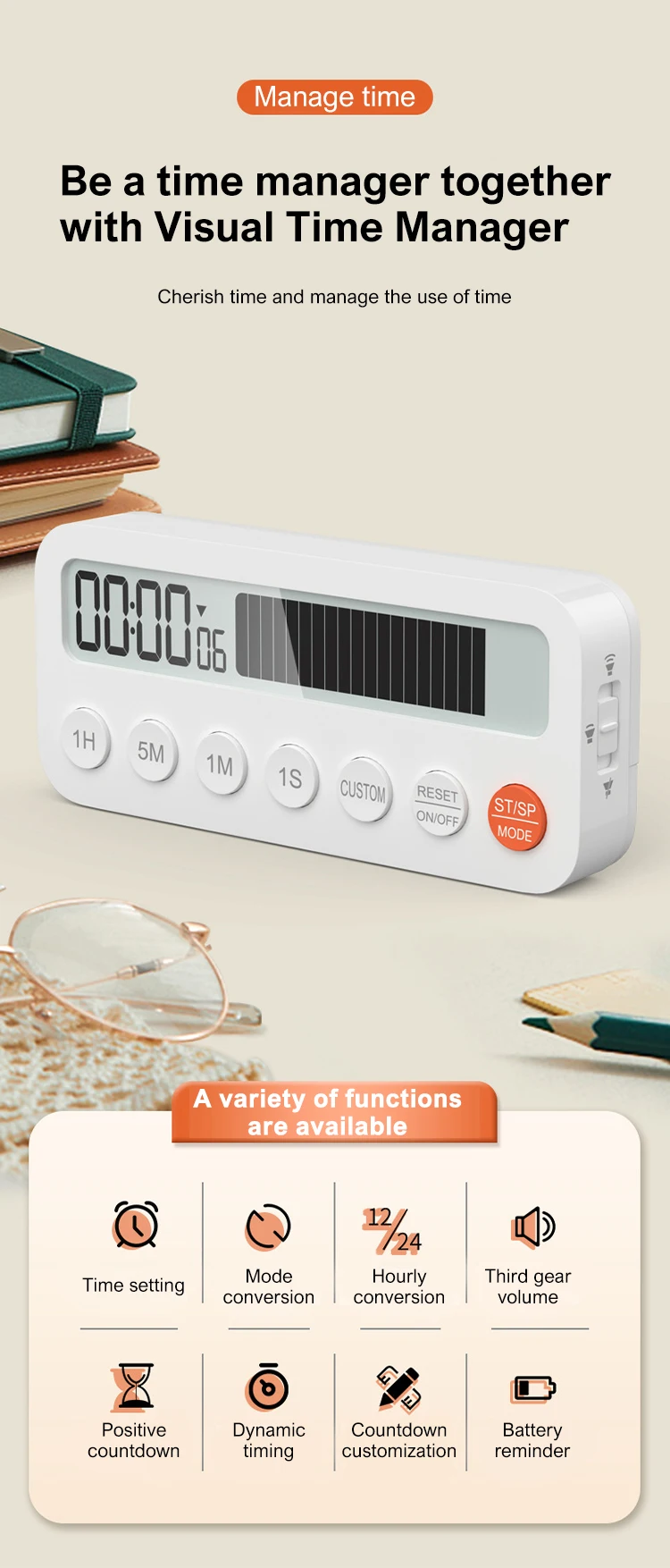 Dynamic visualization countdown timer magnetic suction kitchen timer reminds students to be self disciplined electronic clock