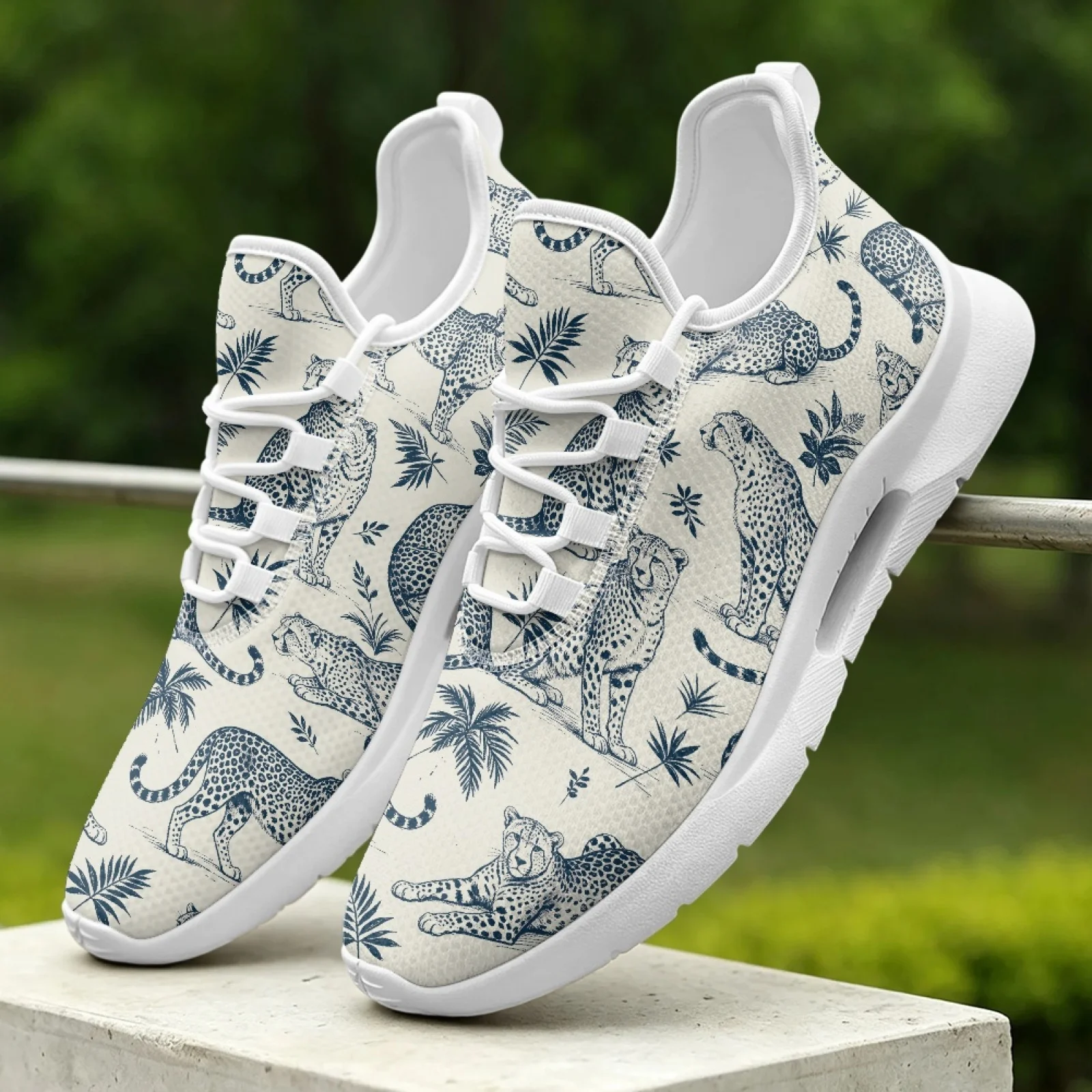 XIXIRIMIDO Lace-up Casual Shoes Mens Sneakers Comfortable Mesh Breathable Walking Shoe Women's Lightweight Sneaker Sport Leopard
