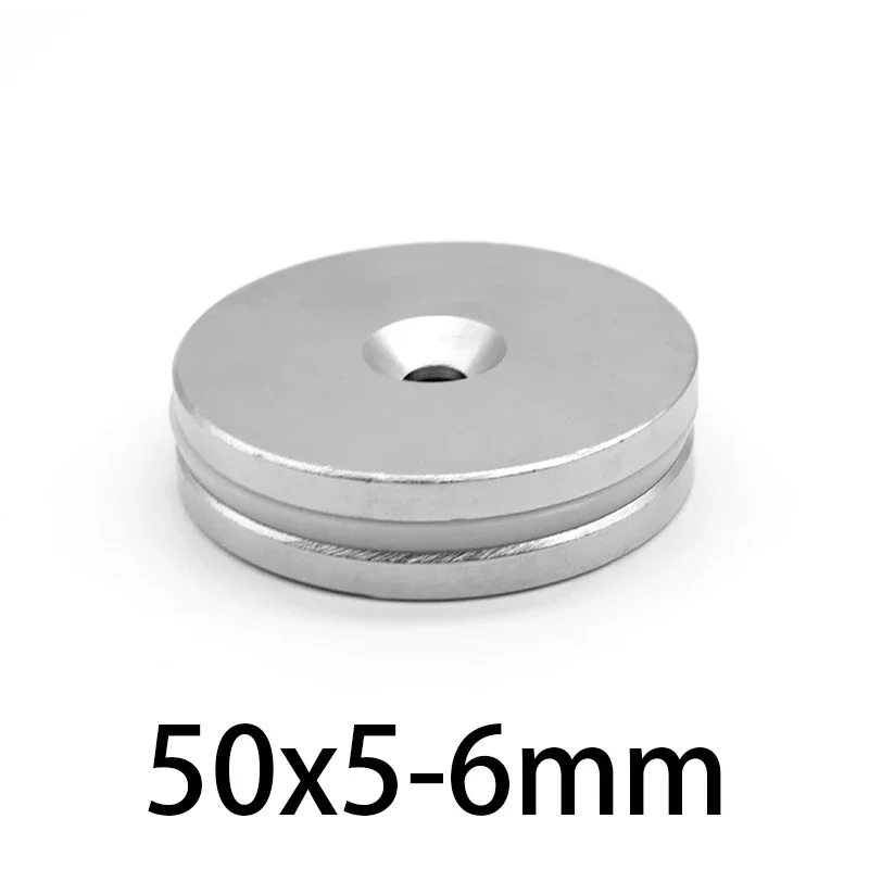 1/2/3/5PCS 50x5-6mm Round Rare Earth Neodymium Magnet 50*5 Hole 6mm Countersunk Big Disc Permanent Magnet Strong 50x5-6 50*5-6