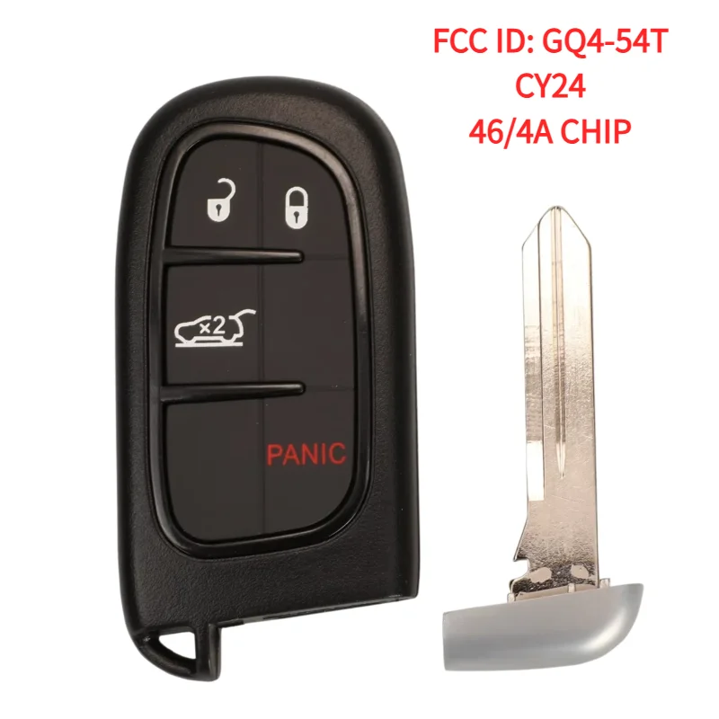3+1 Buttons Remote Car Key FCC ID: GQ4-54T ASK433.92MHz PCF7953M 46 chip/4A chip CY24 blade For Chrysler/Jeep/Dodge/RAM