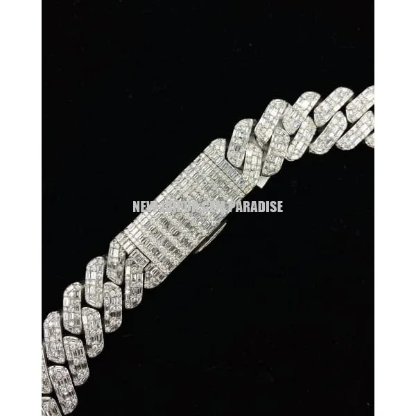 Heavy Quality 20mm Cuban Link Chain Vvs Baguette Moissanite Diamond 925 Sterling Silver White Gold Plated Gift for Men and Women