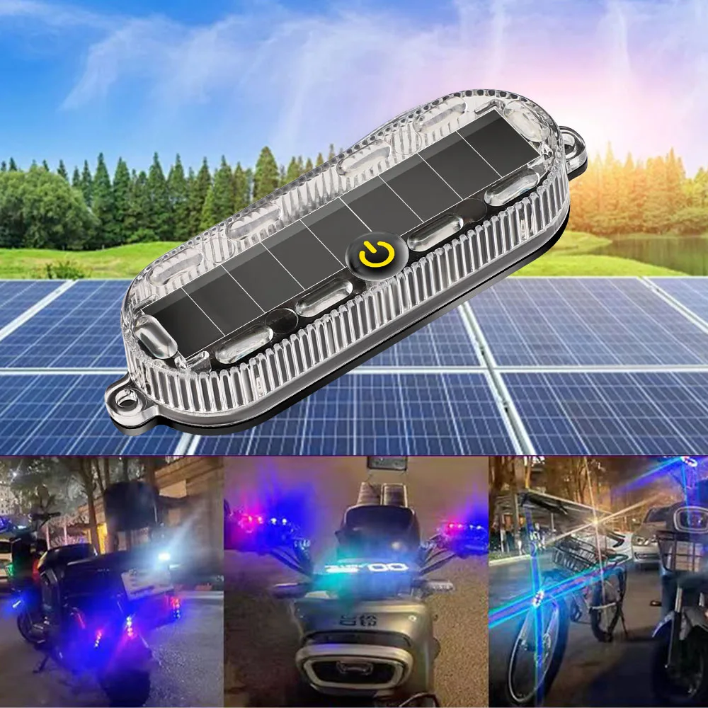 مصباح إشارة وامض بالطاقة الشمسية للسيارة والدراجة النارية ، مصباح تحذير للطوارئ ، مصباح ستروب مع مفتاح لمس ، حبات ليد ، مقاوم للماء ، 10: 00