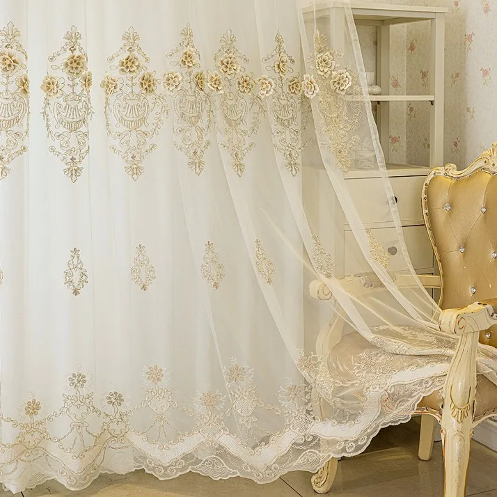 Morden Double Layer Curtain European Luxury Embroidered Sheer Curtain Plus White Cloth Curtain for Bedroom Living Room