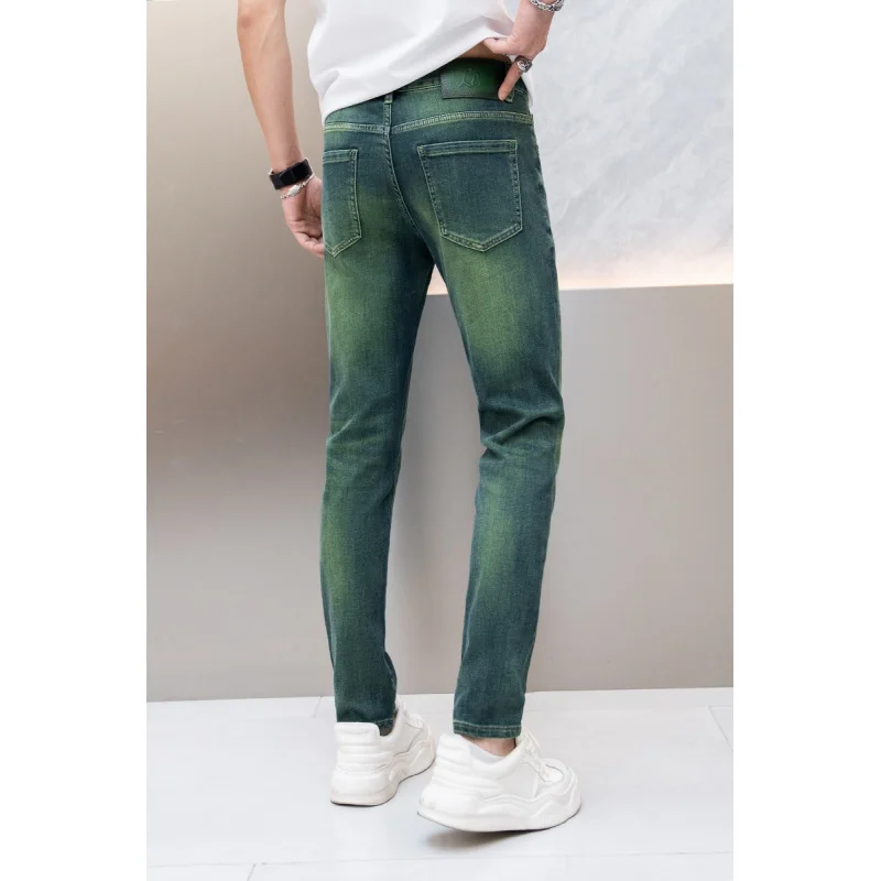 

2024 New emerald green fashion jeans men's light luxury high-end fashion elastic fitted all-matching casual skinny trousers