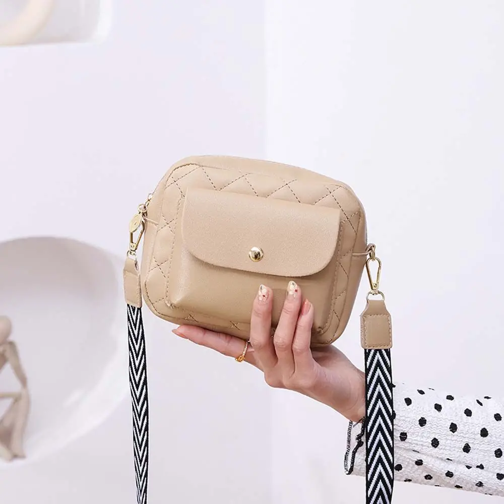 Outdoor Portable Diamond Flap-bag Girls Shoulder Pouch Wide Strap Square Handbag Messenger Bag Single Shoulder Bag Solid Color