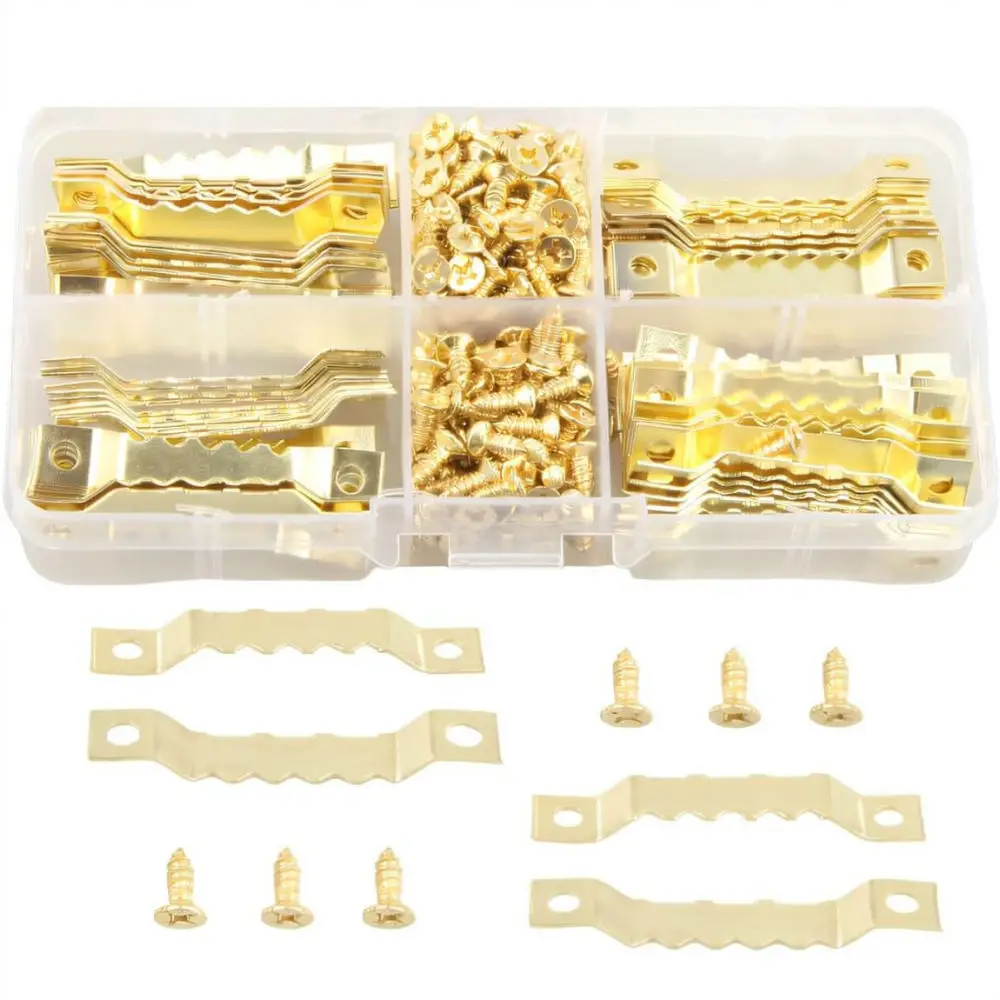 Golden Double Sawtooth Picture Hooks For Yangshun Framing Hardware Kit With M25 Self Tapping Screws For Wood Projects