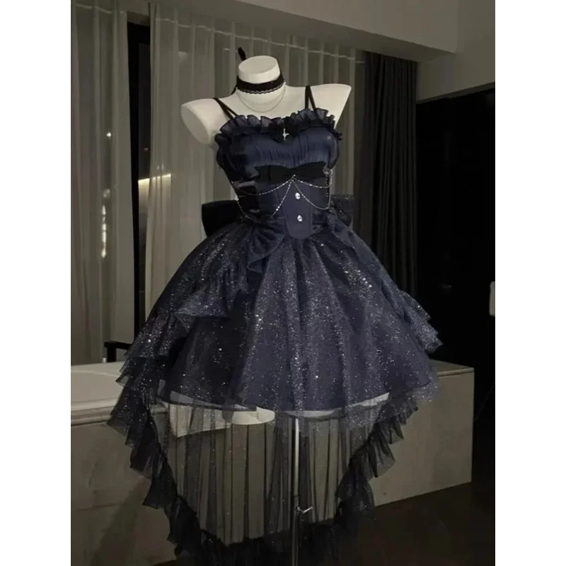 

Необычное блестящее короткое вечернее платье со шлейфом, новое летнее женское милое красное платье принцессы Лолиты без бретелек для девочек