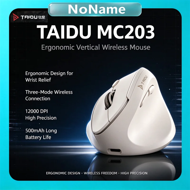 TAIDU MC203 Vertical Wireless Mouse Tri Mode 2 4G Bluetooth Mouse Ergonomic Mouse 12000DPI Gaming Office 500mAh Battery Black