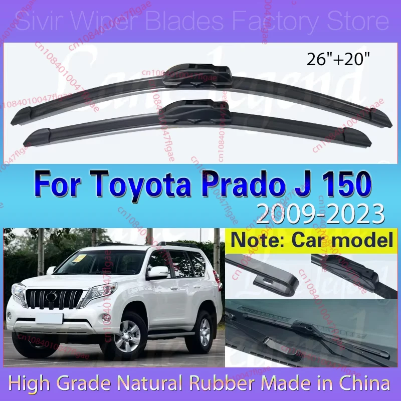 

For Toyota Prado J 150 J150 2009 - 2023 Front Wiper Blades Brushes Cutter Accessories U J Hook 2018 2019 2020 2021 2022 26"+20"