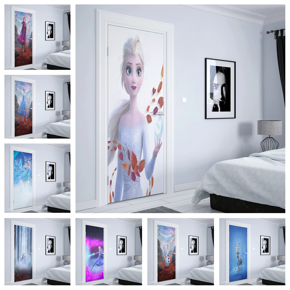 Disney Movie Frozen Elsa Anna Door Decoration Door Stickers Wall Stickers Nursery Kawaii Room Hd Decoration Comics Gift Cartoon