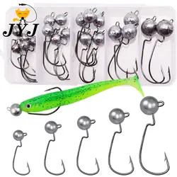 JYJ box package 3.5g 5g 7g 10g sharp fishing jig head hook ,offset hook for soft worm lure bait