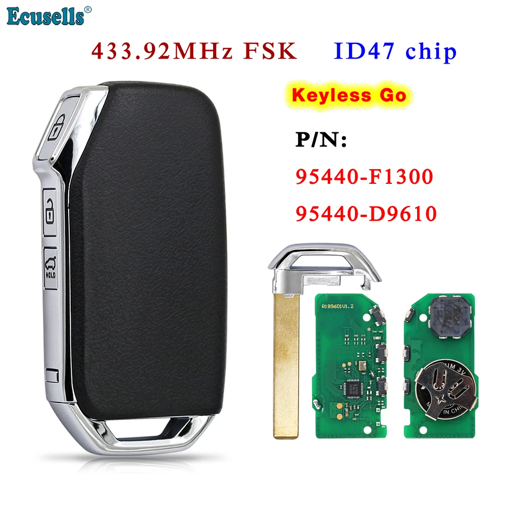 

Ecusells 3 Buttons Smart Keyless Go Remote Key Fob 433MHz 47 Chip For KIA Sportage FCC ID: FOB-4F23 P/N: 95440-D9610 95440-F1300