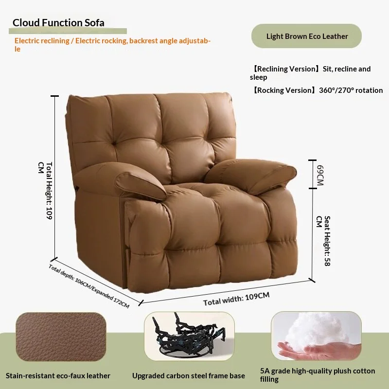 Genuine Leather Lazy Sofa Can Sit Lie Multi-Function Massage Chair Electric Adjustable Light Luxury Style Home Living Room Sofa