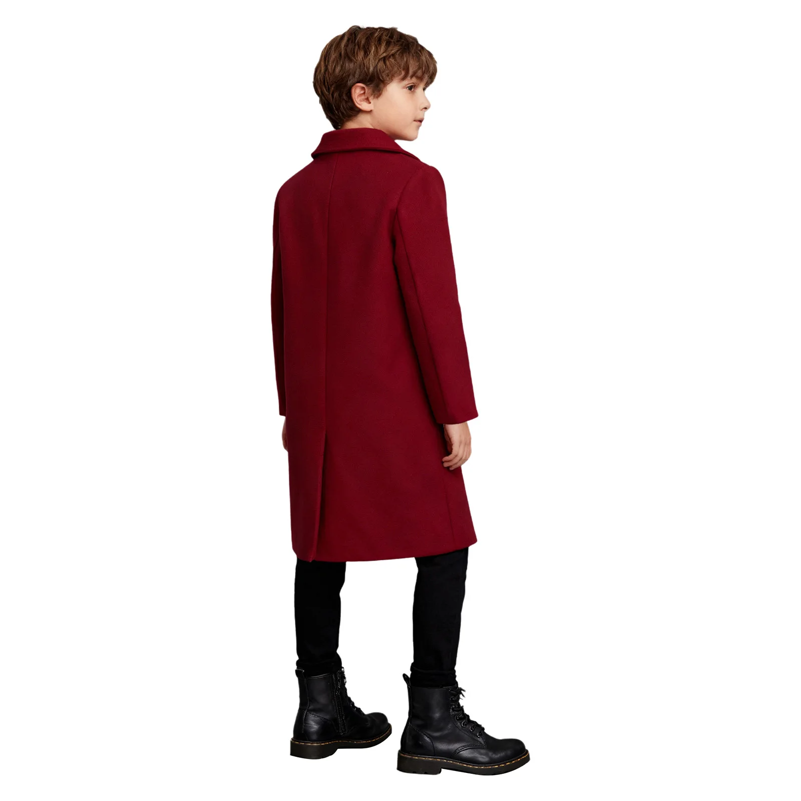 أطفال بنين معطف طويل دافئ الخريف والشتاء معطف مزدوج الصدر كم طويل يرتدى سترة طويلة أزياء حفلة عيد ميلاد