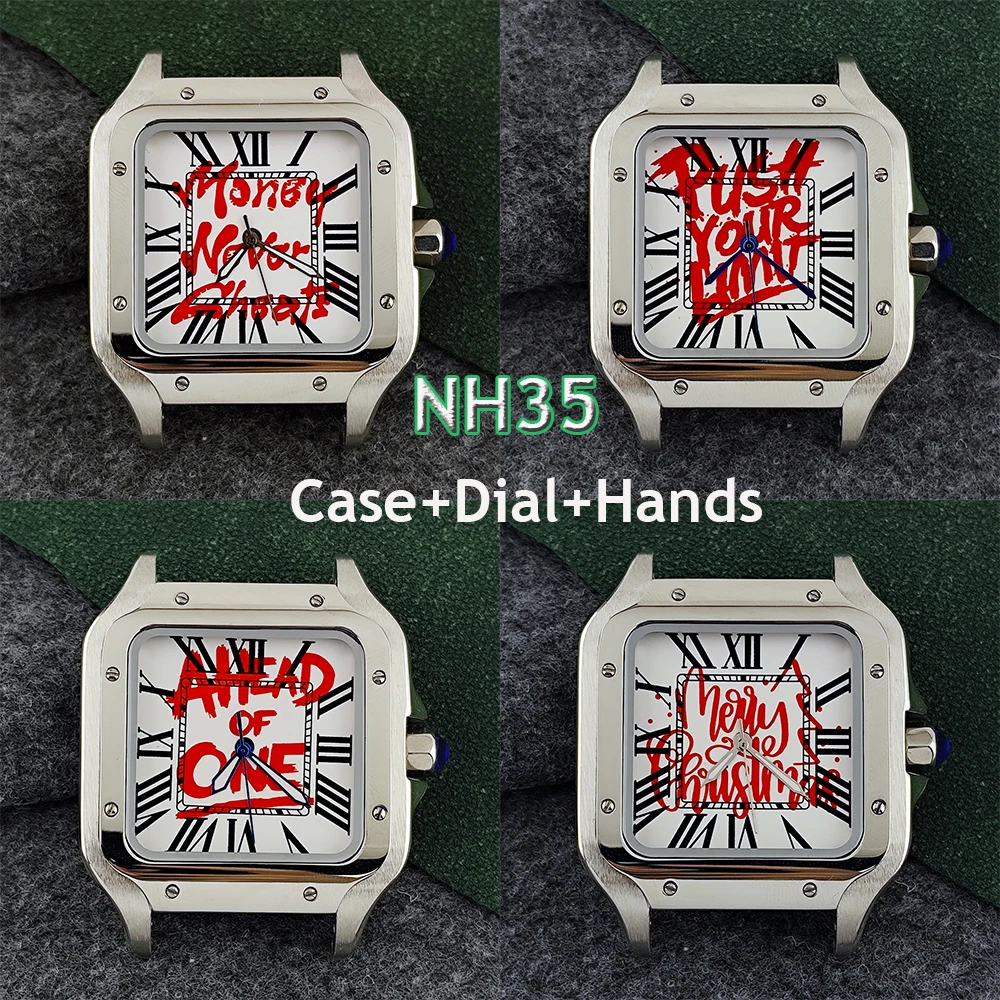 حار بيع سانتوس حالة الفولاذ المقاوم للصدأ ساعة أوتوماتيكية للرجال شعار مخصص الاتصال الهاتفي NH35 ساعة يد تعمل بالحركة الملحقات