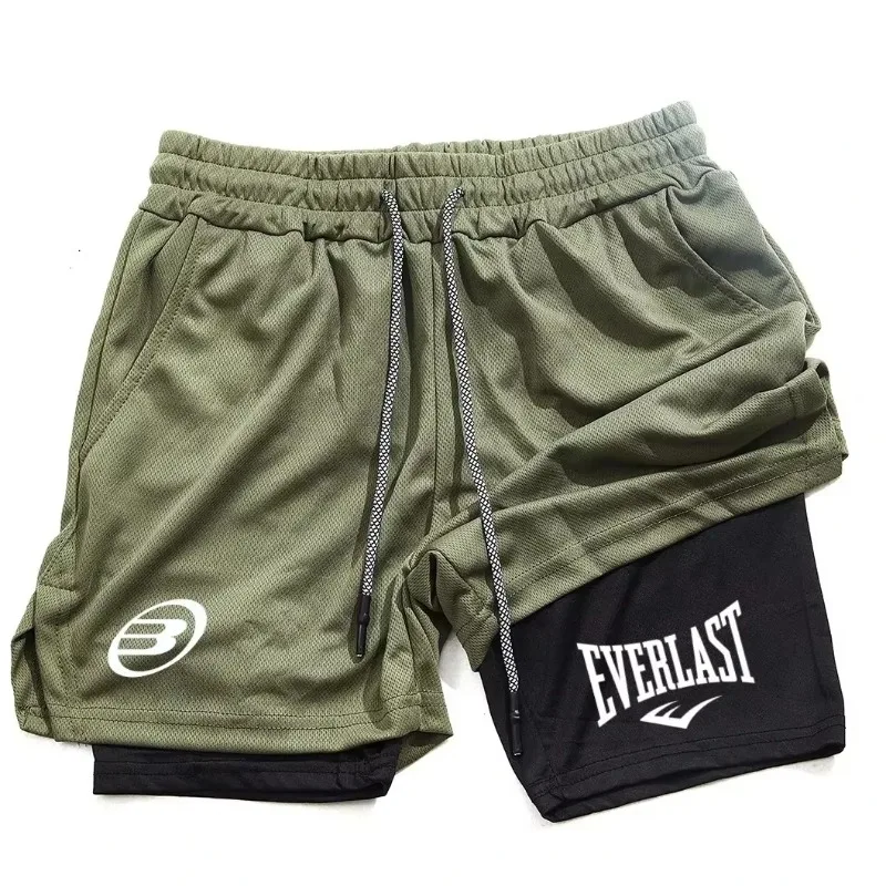 EVERLAST 남성 패션 브랜드 반바지 여름 편안한 빠른 건조 스포츠웨어 체육관 조깅 훈련 남성 피트니스 2-in-1 반바지