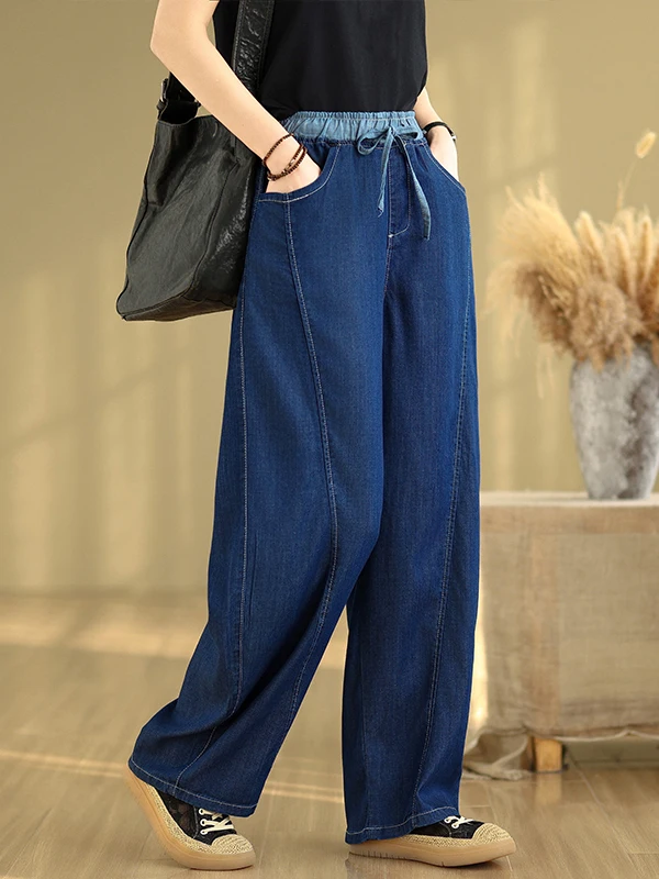

Loose Wide Leg Jeans Women's High Waist Summer Thin Hanging Sensation Floor-Length Scythe Pants Casual Sle Blue Denim