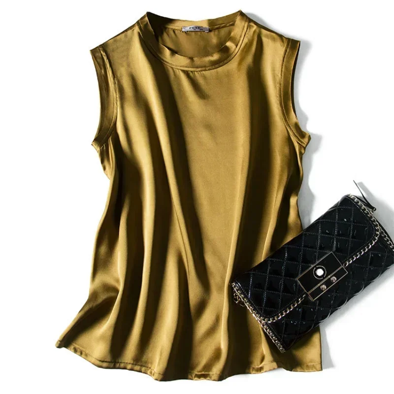 

Y2k Summer Comfortable Elegant Shirt Sleeveless Blouses Korean Women Fashion Satin Tank Top Summer Office Lady Ice Silk Tank Top