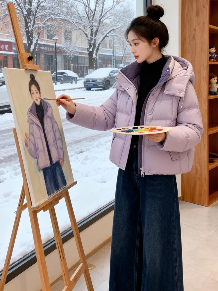 

Женская теплая хлопковая куртка-пуховик в корейском стиле, свободного кроя, с капюшоном на молнии, длинными рукавами, однотонная