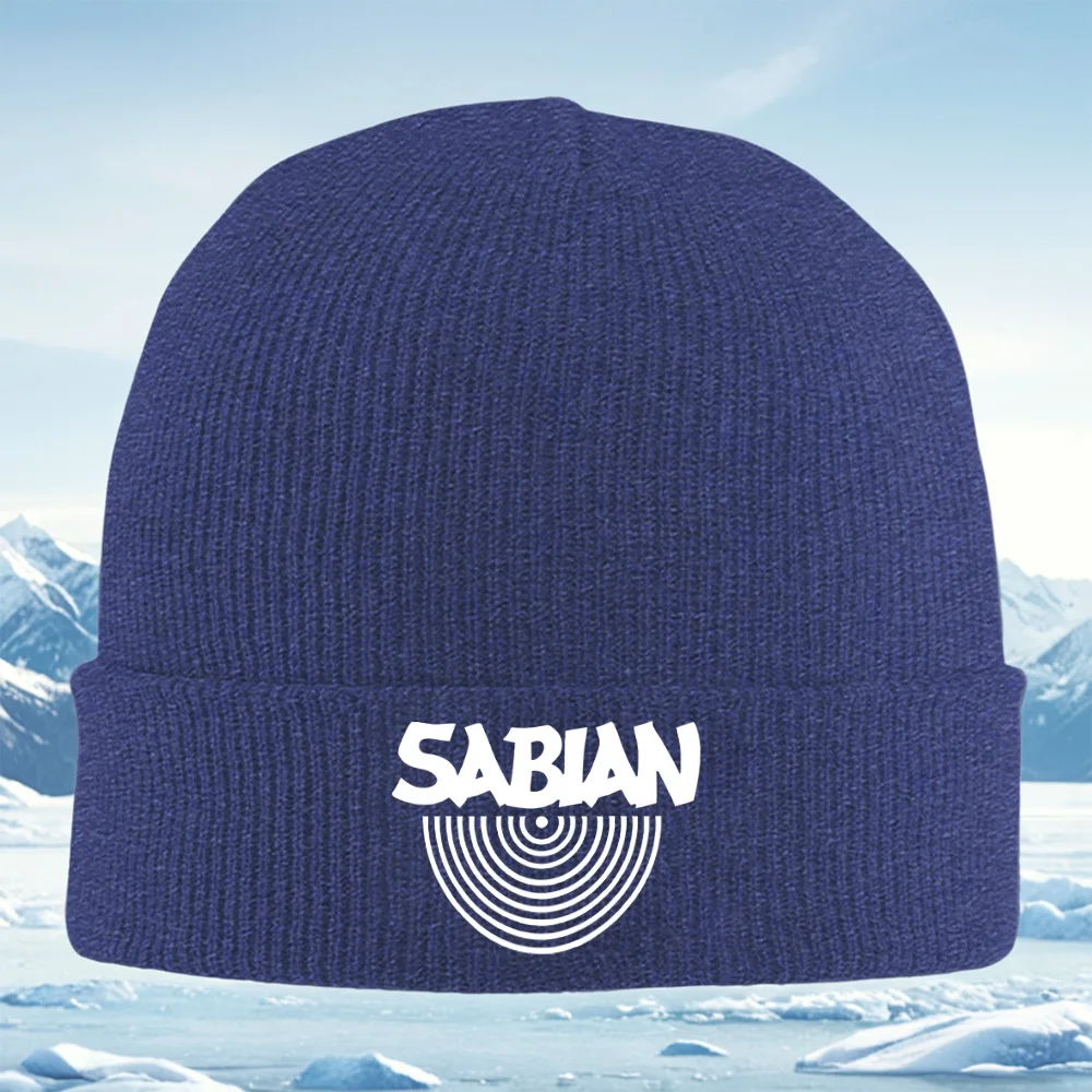 Blanc SABIAN logo design circulaire Hommes Femmes Unisexe Tricoté Chapeau Beanie Pull Cap Hiver Thermique Chaud Noël En Plein Air Cyclisme