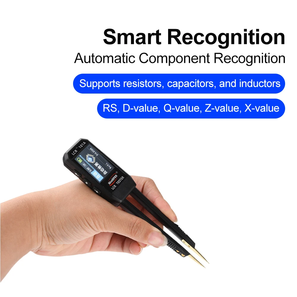 LCR-101A Smart Tweezer Tester 100Hz-10kHz Automatic LCR Meter L/C/R/Diode Test with 1.14'' Color Display