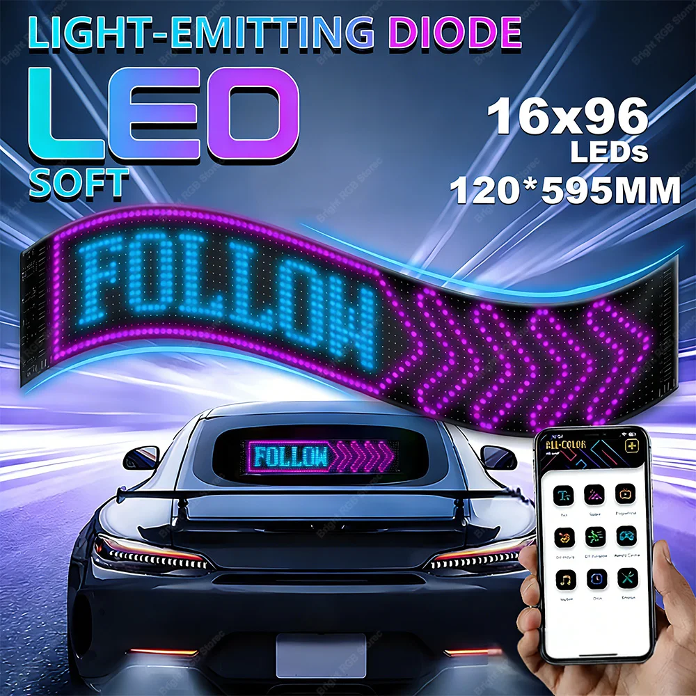 

USB 5V Bluetooth LED-вывеска для грузовиков и автомобилей с эффектом «дьявольский глаз», прокручивающаяся реклама, настраиваемый текст, логотип, свет с управлением через приложение, анимация и узоры