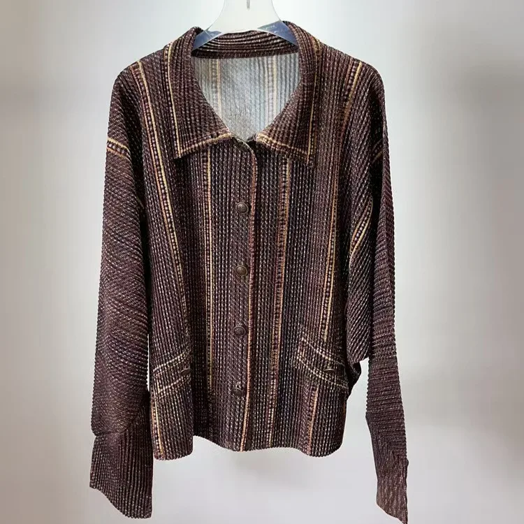 Miyake Pleated Jacket 2025 Autumn and Winter New Style Fashionable Loose Pleated Single Breasted Long Sleeved Pleated Cardigan