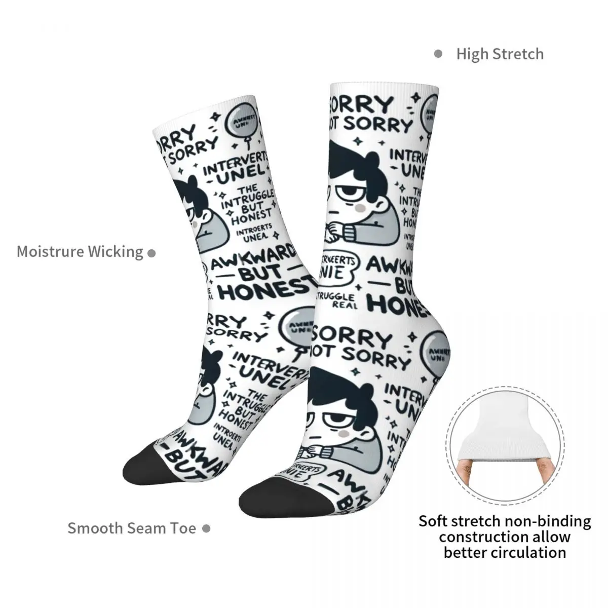 Awkward But Honest The Introvert Struggle Socks Harajuku Sweat Absorbing Stockings All Season Long Socks Accessories for Unisex