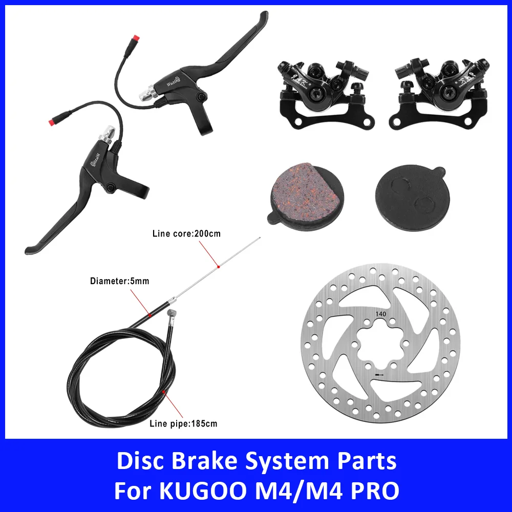 Disc Brake System Parts for KUGOO M4 M4 PRO Brake Lever Brake Caliper Brake Pad 140MM Brake Disc Brake Cable Scooter Accessories