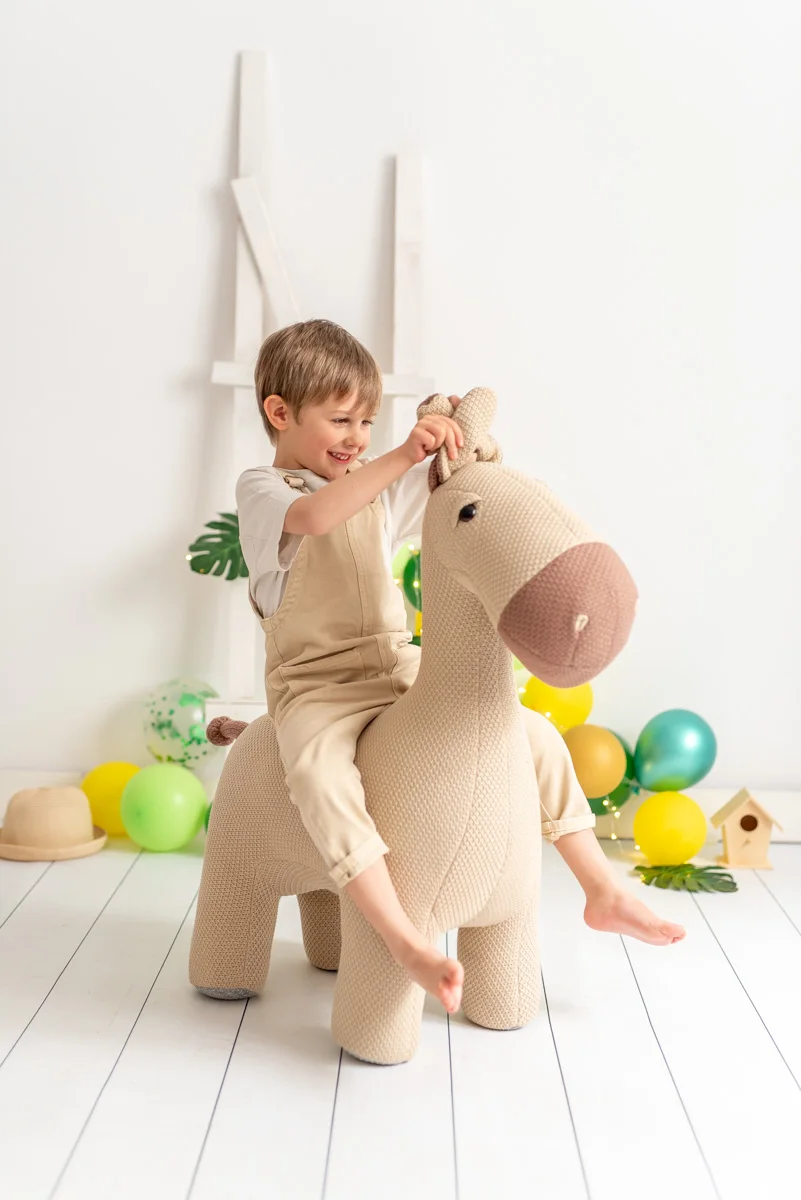 Exclusive Patent Design New Baby Decoration Kids Children Furniture Cute Wood Frame Animal Donkey Shaped Stool for Kids Toy