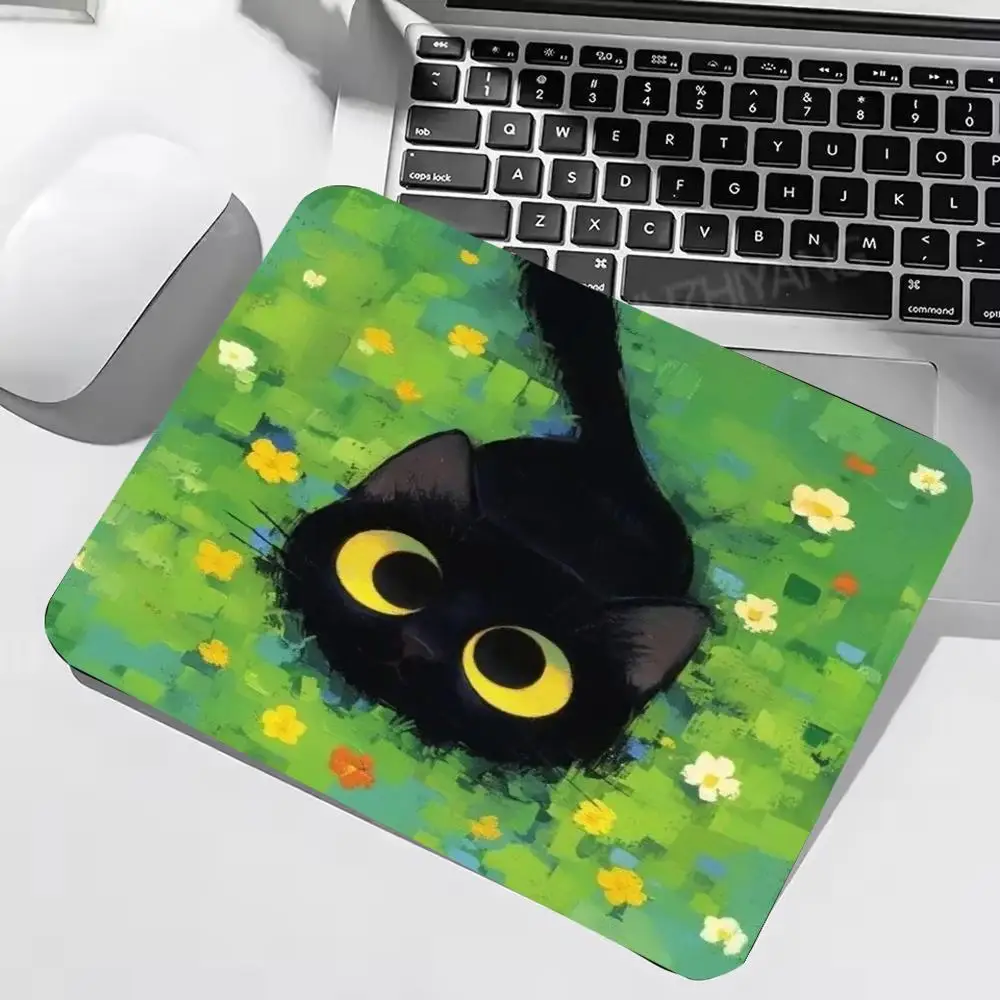 Cute Black Cat Green Flower Grass Mouse Pad Mouse Mat Small Desk Mat Gaming Non-Slip Rubber Laptop Office Mat22*18/25*29CM 40*45