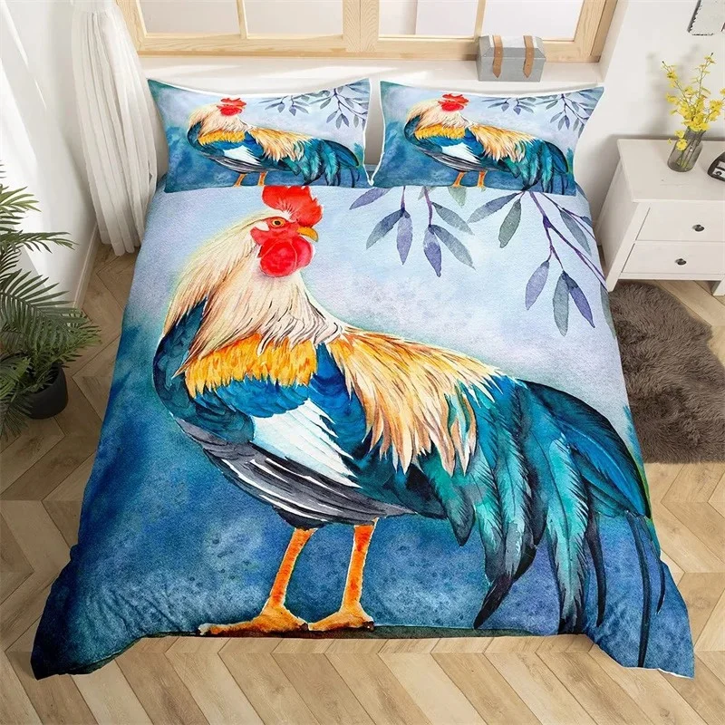 Farm Chicken King Queen Duvet Cover Rooster Goose Duck Bedding Set for Kids Teen Adult Farmhouse Animals 2/3pcs Soft Quilt Cover