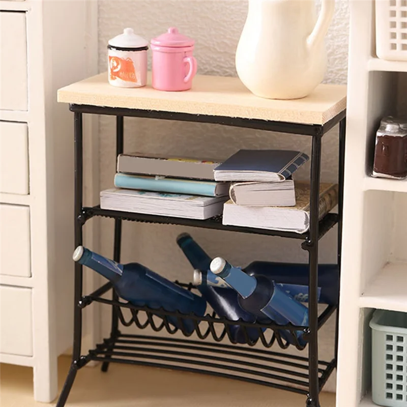 1:12 Metal Shelf Stand Mini Doll House Furniture Model Simulation Furniture Accessories Black