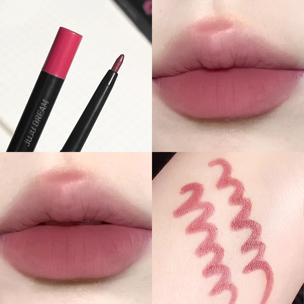 Delineador labial colorido, pêssego marrom baga, copo antiaderente nude duradouro, batom segurando maquiagem lápis labial, cor lisa três dimensões