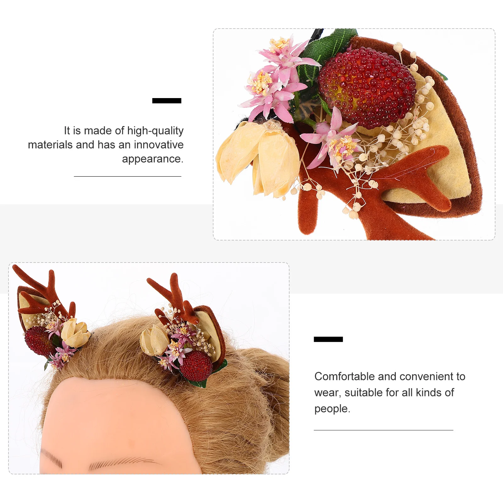 

2Pcs Christmas Antler Hair Clips Lovely Deer Ear Hairpins Lightweight Party Hair Accessories Xmas Festival Decor