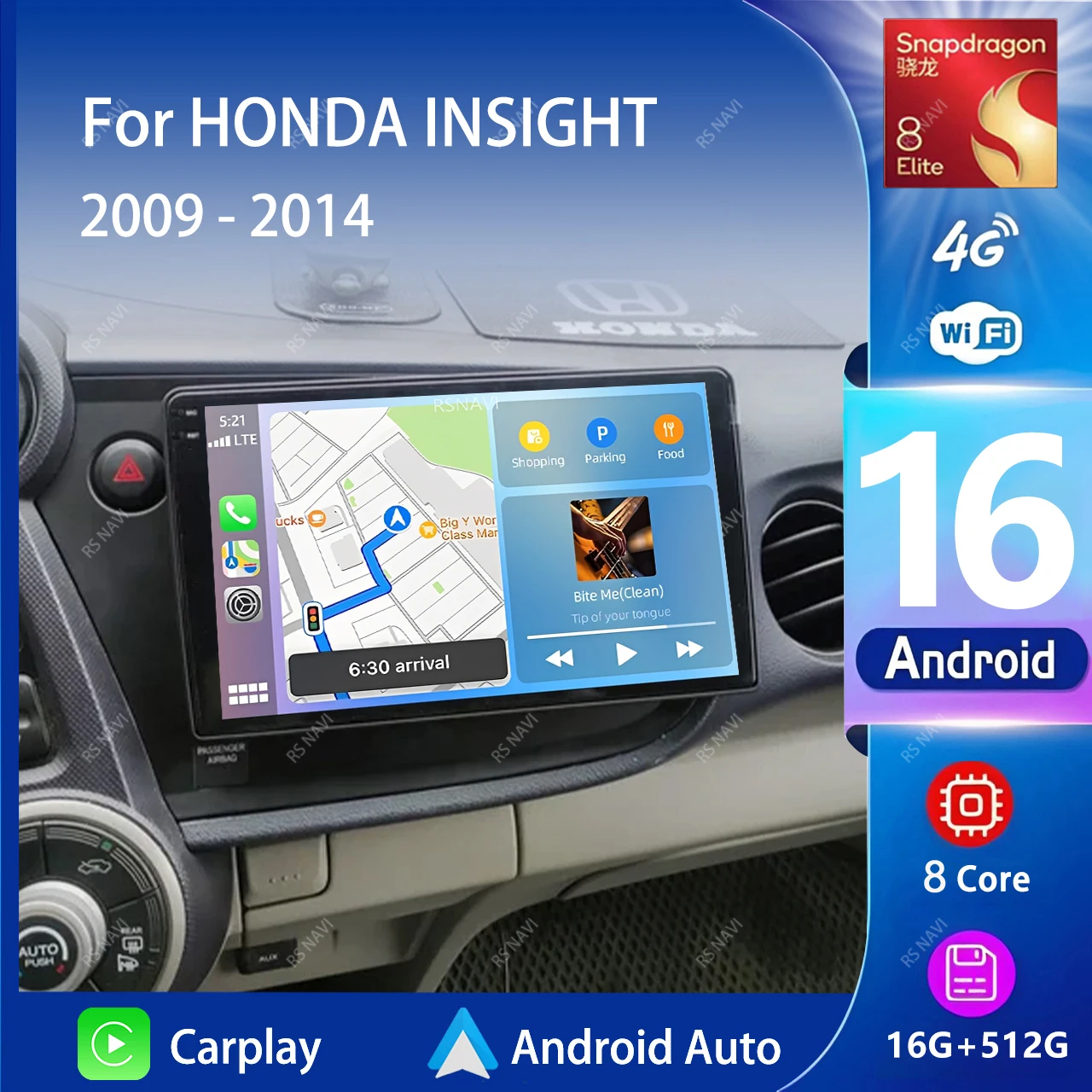 Android 16 Carplay Auto Car Radio Multimedia Player For HONDA INSIGHT 2009-2014 Navigation Autoradio GPS Stereo 2din Head Unit