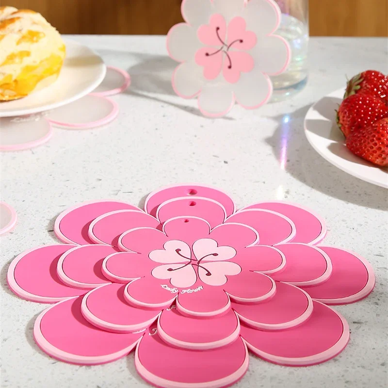 Silicone Placemat Pink Flower Table Decoration & Accessories Heat Insulation Mat Korean Dining Plate Coaster Pot Mat Table Props