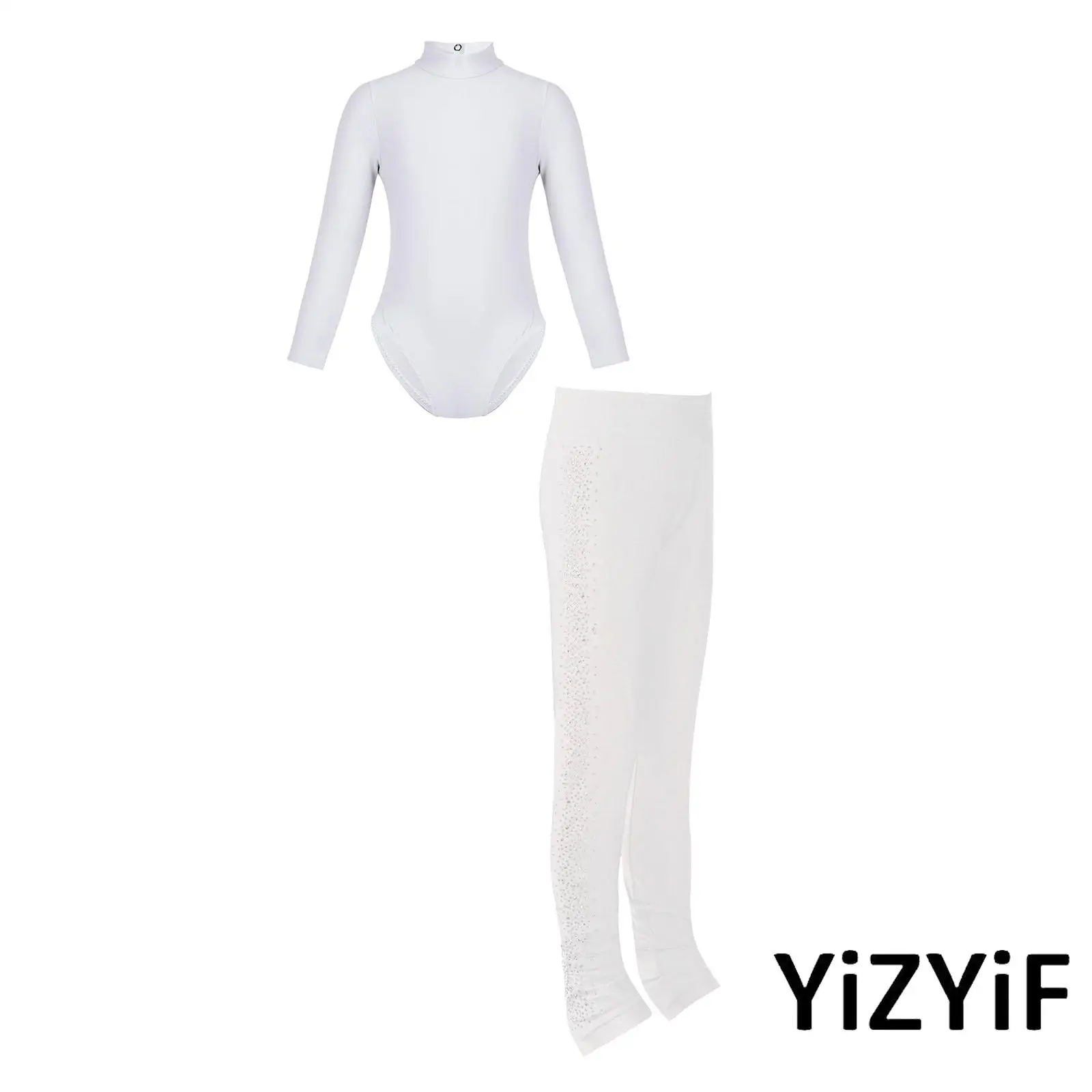 

Kids Girls Ballet Bodysuit Long Sleeves Mock Neck Slim Fit Leotard with Shorts for Gymnastics Figure Skating Dance Shows Outfit